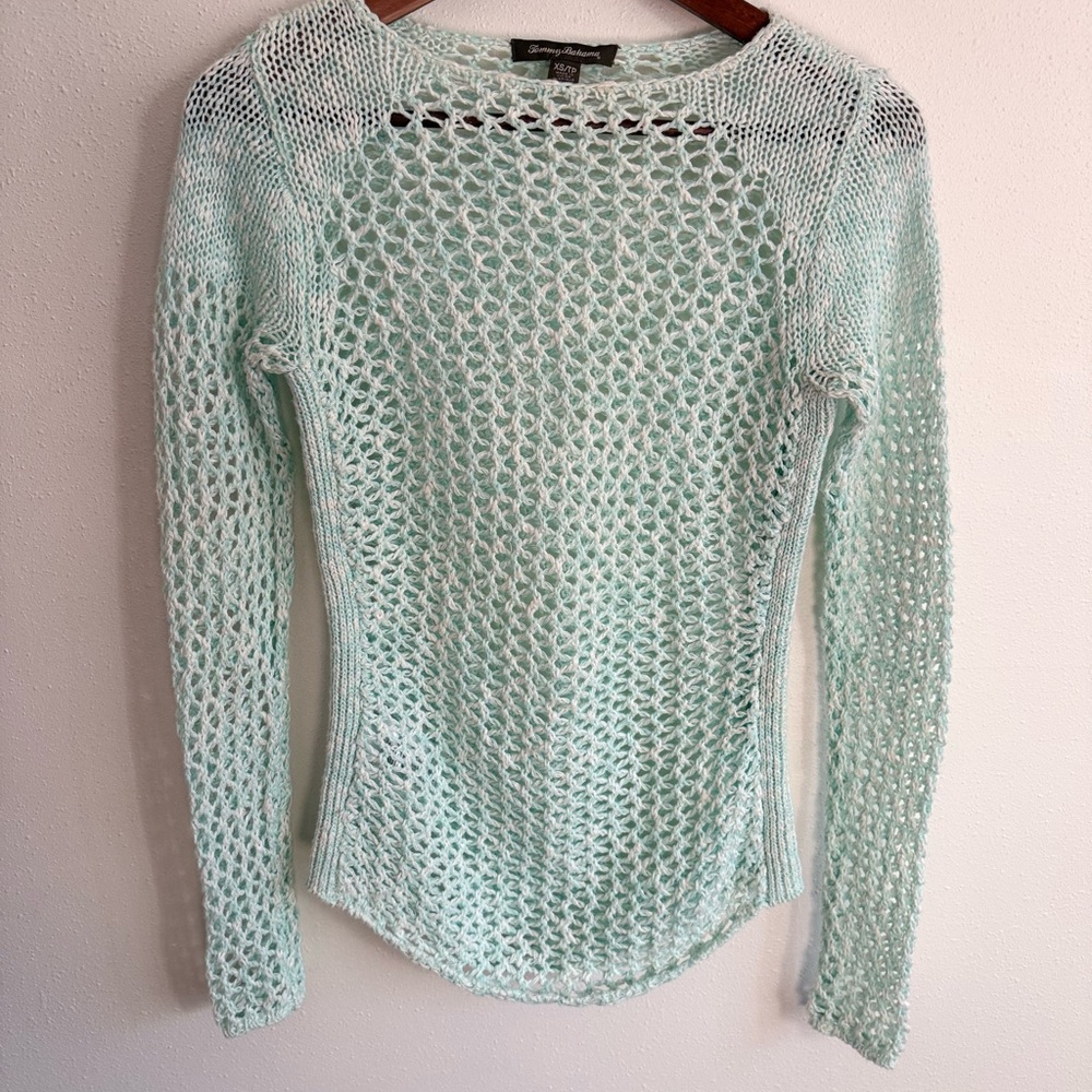 Tommy Bahama Linen Cotton Open Knit Sweater Mint Green XS